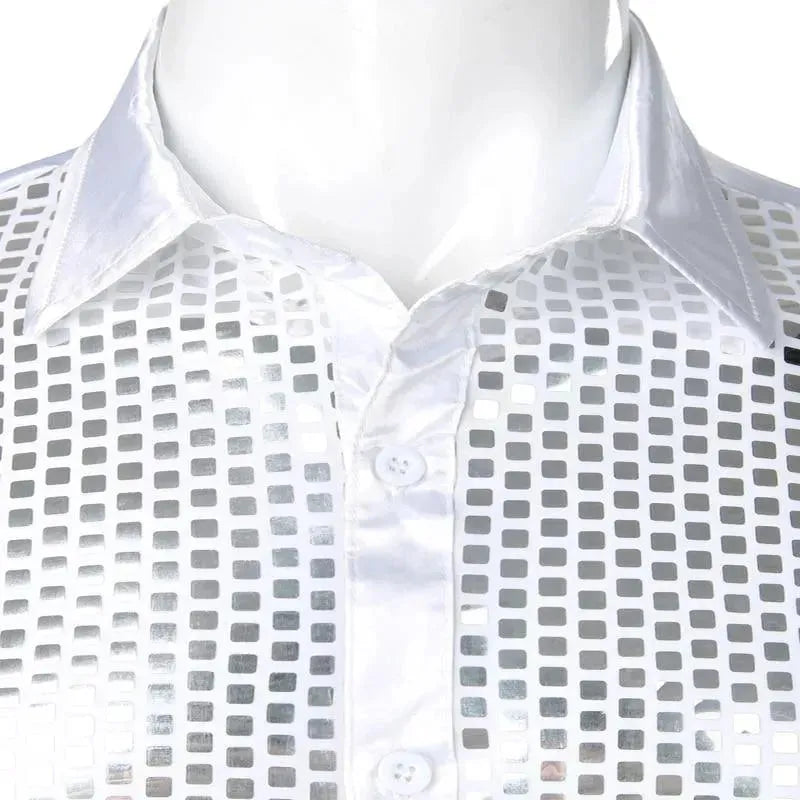 Luxury Sequin Silk Shirt For Men-Men Shirts-LeStyleParfait