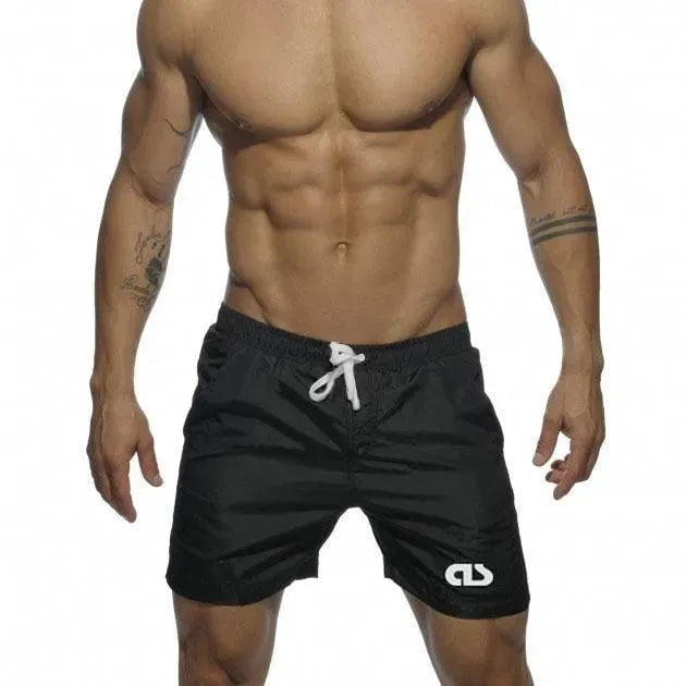 Men Black White Sporty Swim Shorts