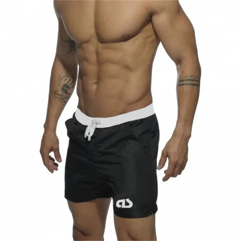 Men Black White Sporty Swim Shorts