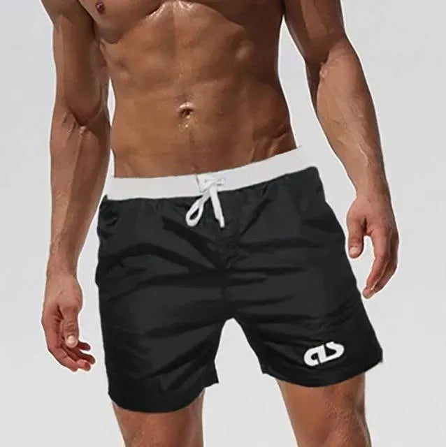 Men Black White Sporty Swim Shorts