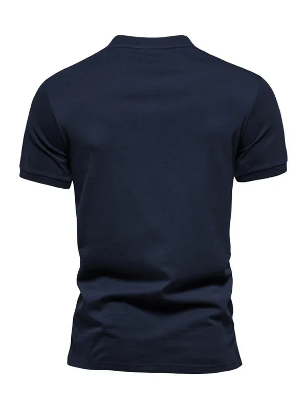 Men Blue V Neck Zipper Tshirt-Men T-Shirt-LeStyleParfait