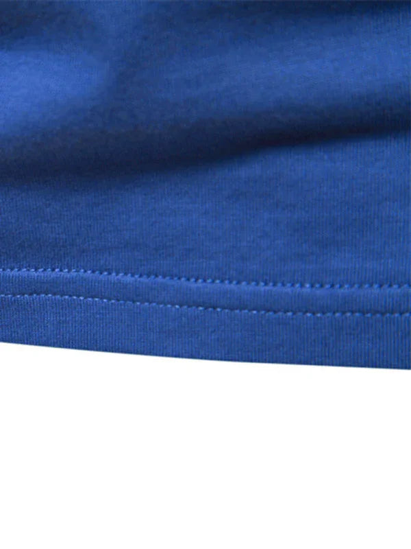 Men Blue V Neck Zipper Tshirt-Men T-Shirt-LeStyleParfait