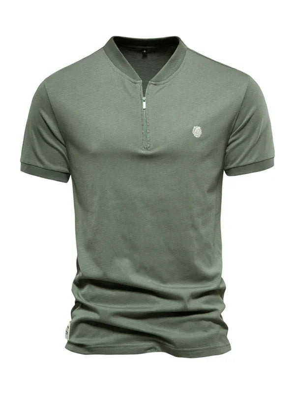 Men Blue V Neck Zipper Tshirt-Men T-Shirt-LeStyleParfait