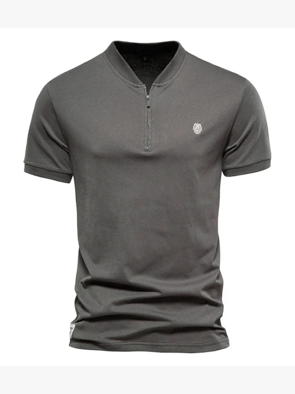 Men Blue V Neck Zipper Tshirt-Men T-Shirt-LeStyleParfait