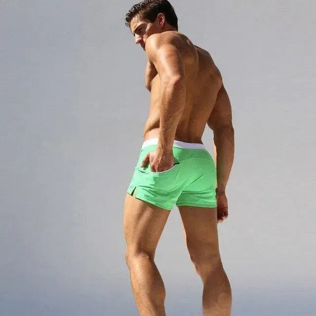 Men Blue White Sporty Swim Shorts
