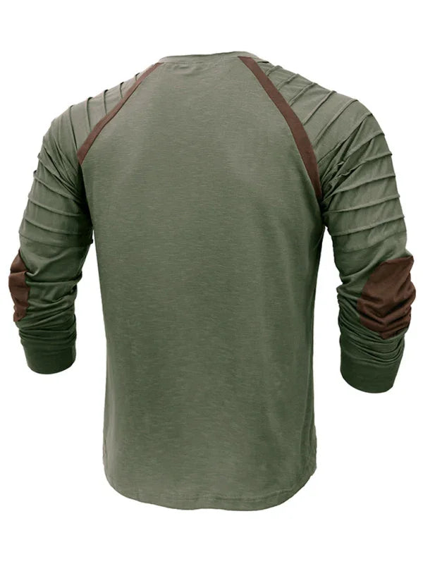 Men Brown Henley Long Sleeve Tshirt-Men T-Shirt-LeStyleParfait