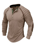 Men Brown Henley Long Sleeve Tshirt-Men T-Shirt-LeStyleParfait