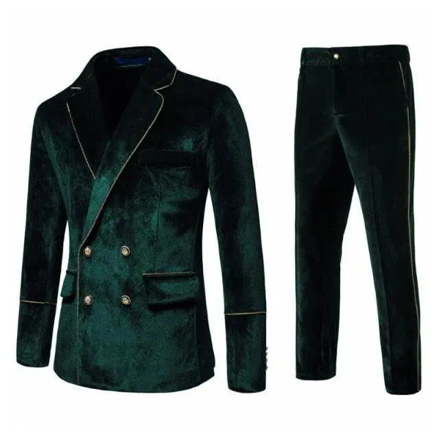 Luxury Gold Stripes Velvet Suit - Velvet Suit - LeStyleParfait