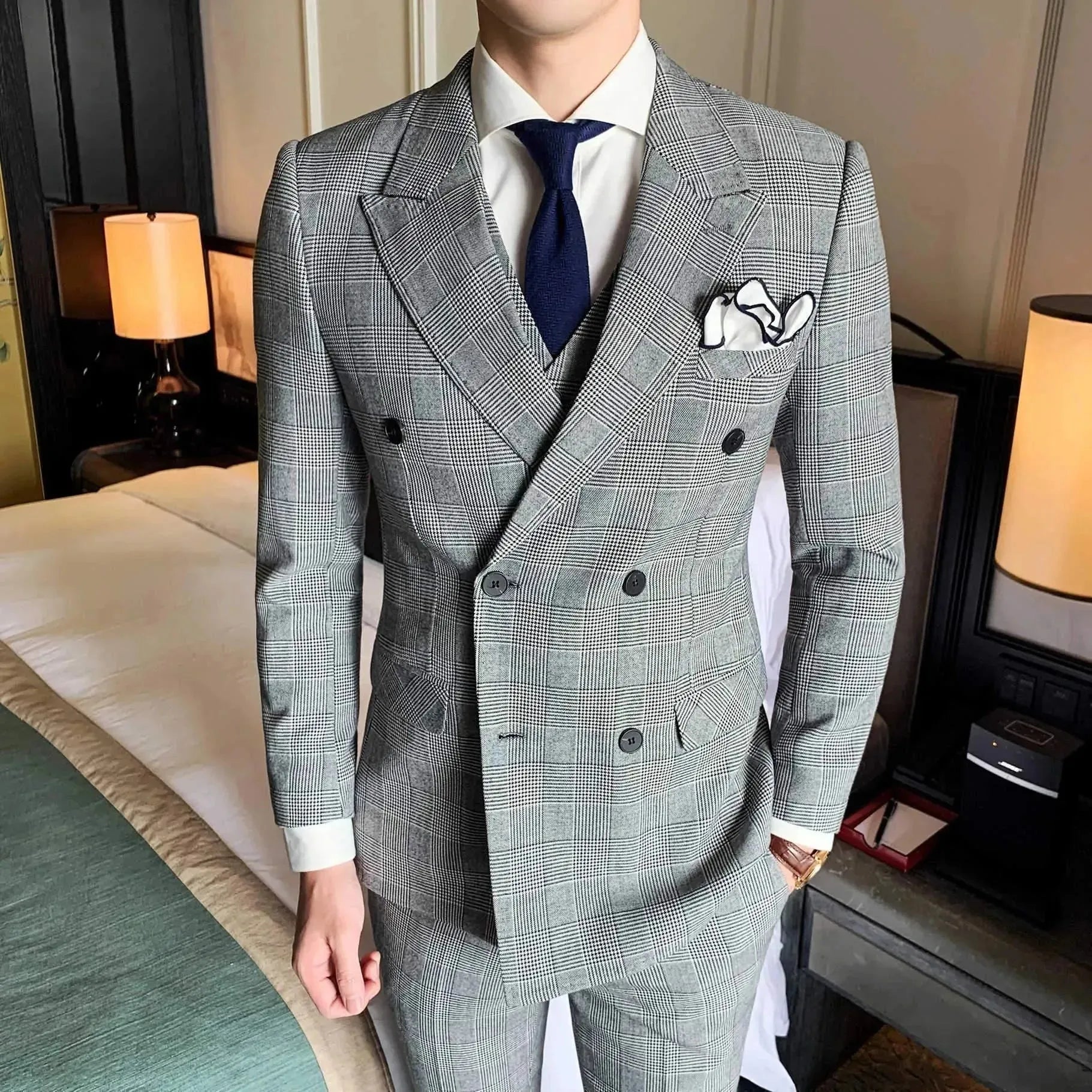 Plaid Double Breasted Three Piece Suit - Plaid Suit - LeStyleParfait