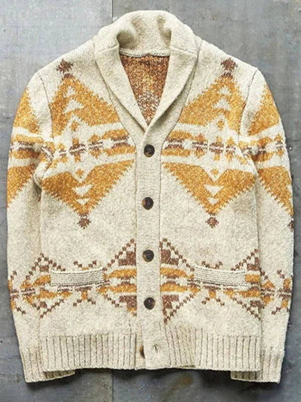 Men Ethnic Cardigan Sweater Casual Knit-Men's Sweater-LeStyleParfait