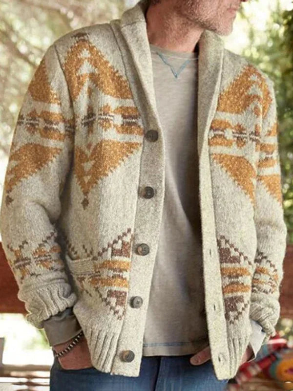 Men Ethnic Cardigan Sweater Casual Knit-Men's Sweater-LeStyleParfait
