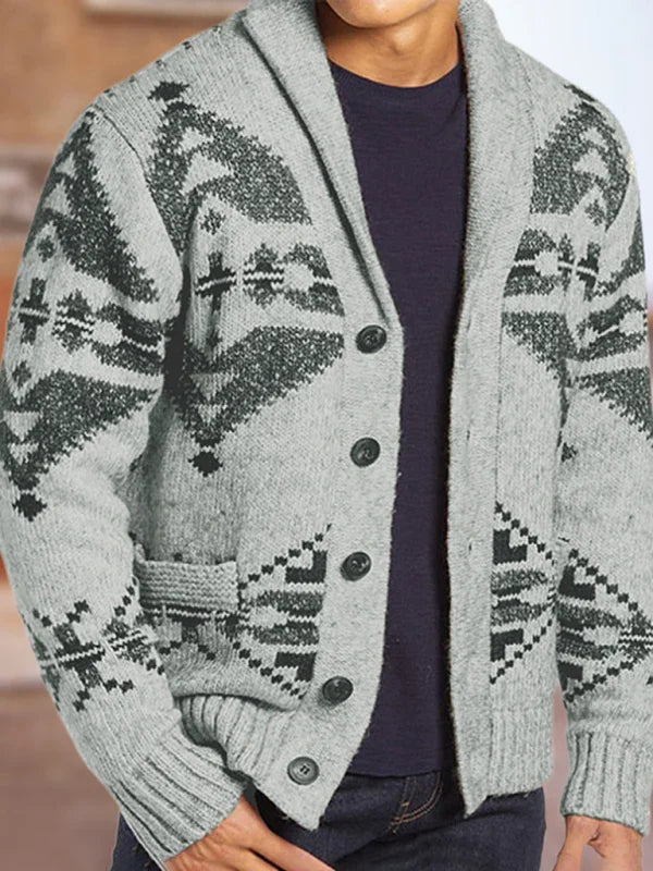 Men Ethnic Cardigan Sweater Casual Knit-Men's Sweater-LeStyleParfait