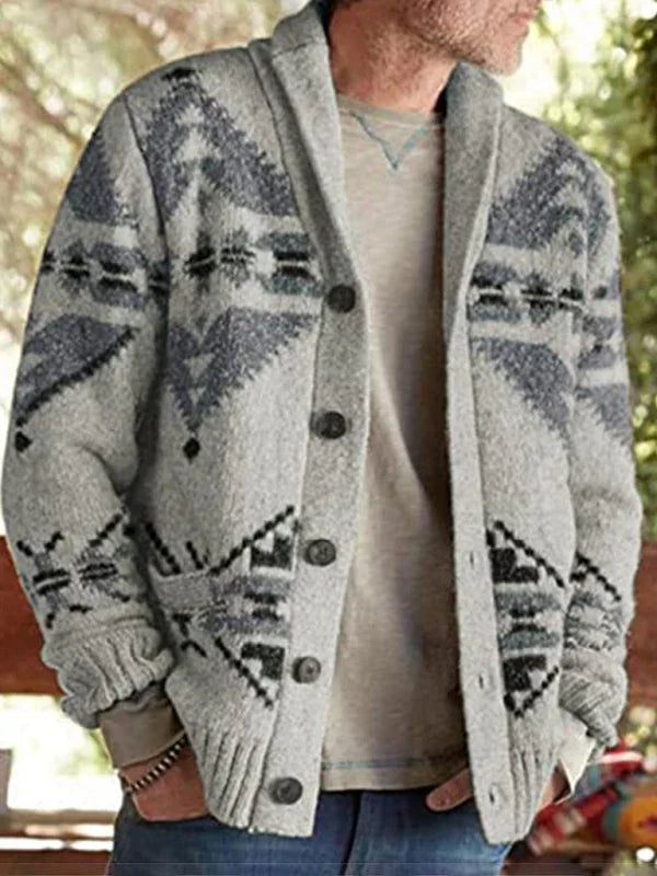 Men Ethnic Cardigan Sweater Casual Knit-Men's Sweater-LeStyleParfait