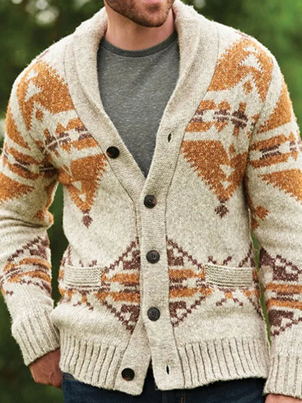 Men Ethnic Cardigan Sweater Casual Knit-Men's Sweater-LeStyleParfait