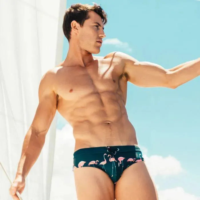 Men Flamingo Animal Print Swim Briefs