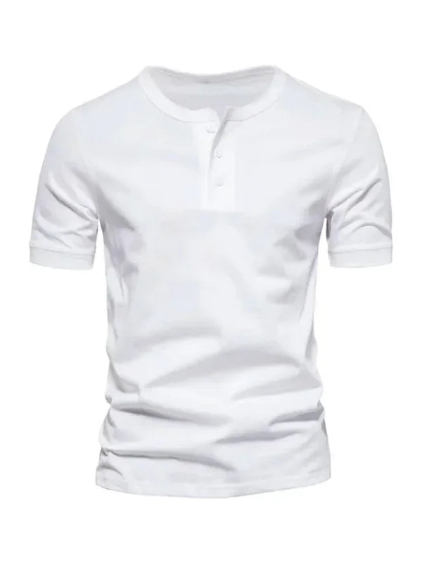 Men Gray Henley Short Sleeve Tshirt-Men T-Shirt-LeStyleParfait