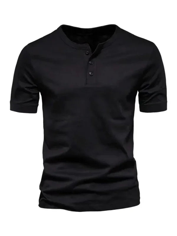 Men Gray Henley Short Sleeve Tshirt-Men T-Shirt-LeStyleParfait