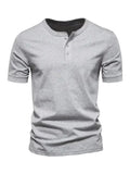 Men Gray Henley Short Sleeve Tshirt-Men T-Shirt-LeStyleParfait