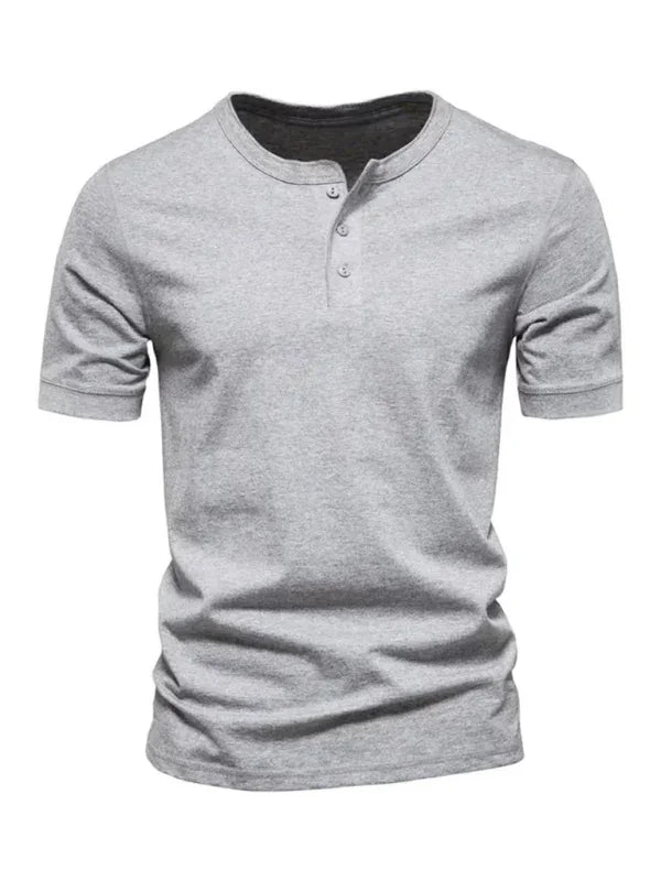 Men Gray Henley Short Sleeve Tshirt-Men T-Shirt-LeStyleParfait