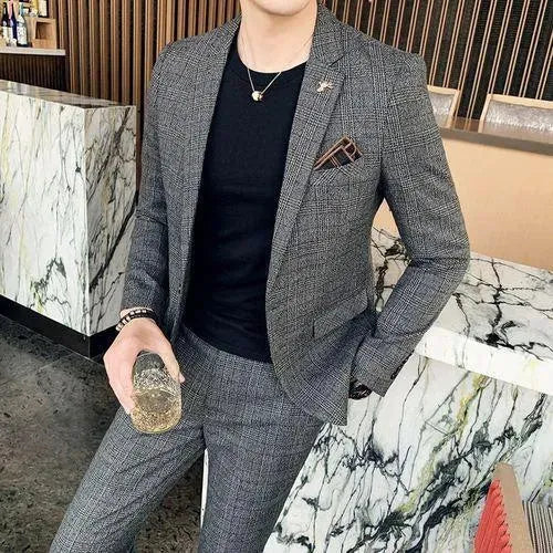 Lino Two Piece Formal Business Suit - Plaid Suit - LeStyleParfait
