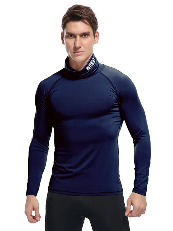 Men High Neck Long Sleeve Sports Tshirt-Men T-Shirt-LeStyleParfait