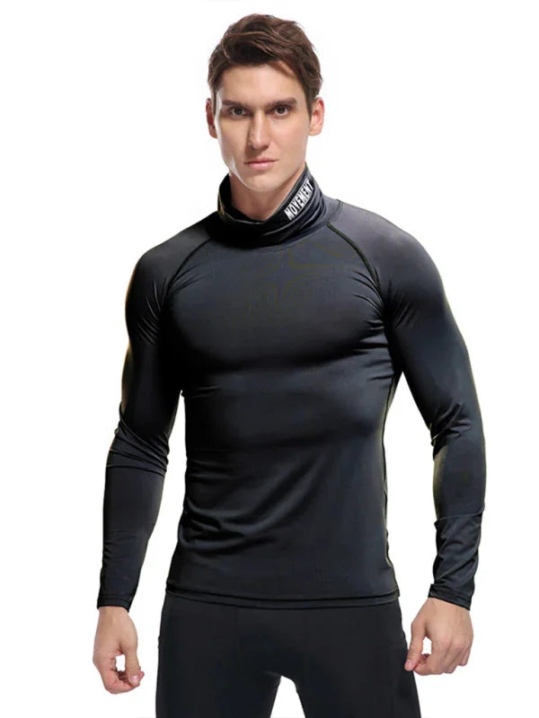 Men High Neck Long Sleeve Sports Tshirt-Men T-Shirt-LeStyleParfait