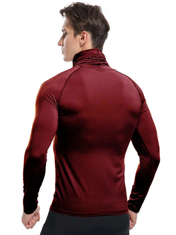 Men High Neck Long Sleeve Sports Tshirt-Men T-Shirt-LeStyleParfait