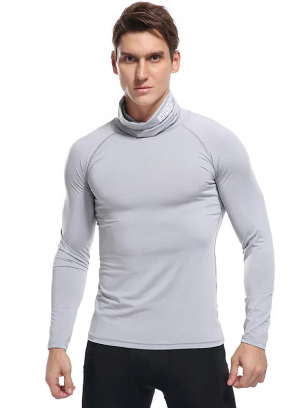 Men High Neck Long Sleeve Sports Tshirt-Men T-Shirt-LeStyleParfait