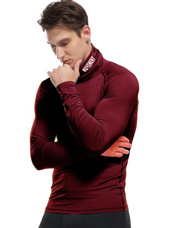 Men High Neck Long Sleeve Sports Tshirt-Men T-Shirt-LeStyleParfait