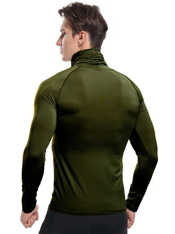 Men High Neck Long Sleeve Sports Tshirt-Men T-Shirt-LeStyleParfait