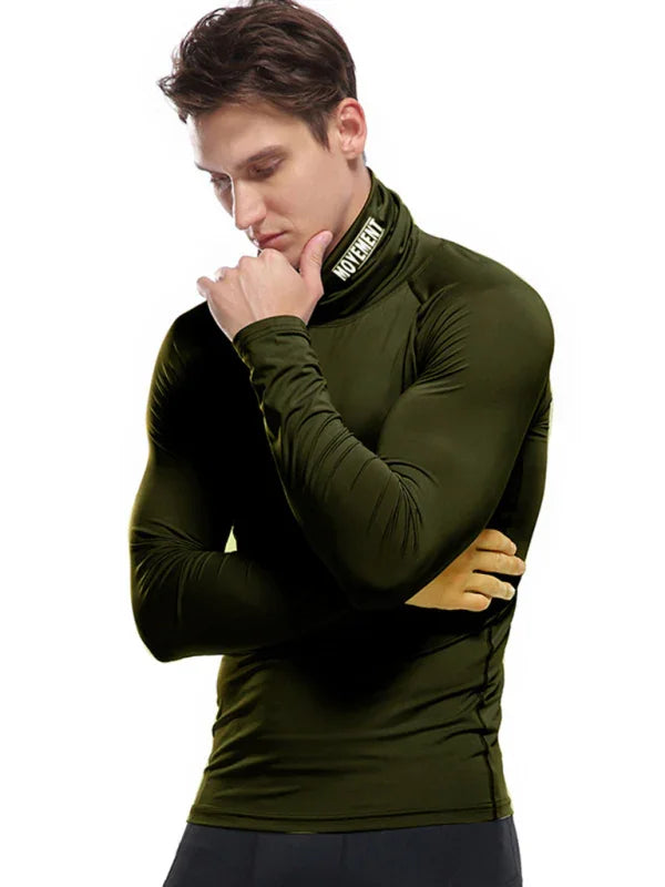 Men High Neck Long Sleeve Sports Tshirt-Men T-Shirt-LeStyleParfait