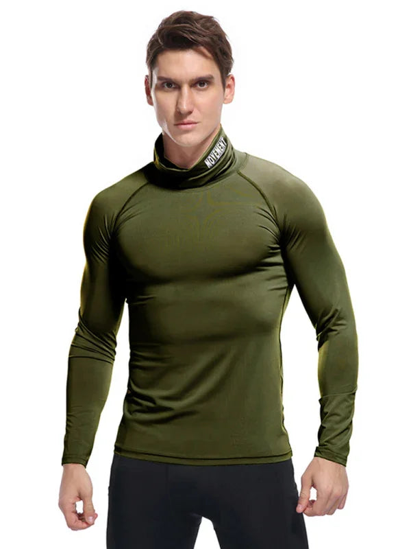 Men High Neck Long Sleeve Sports Tshirt-Men T-Shirt-LeStyleParfait