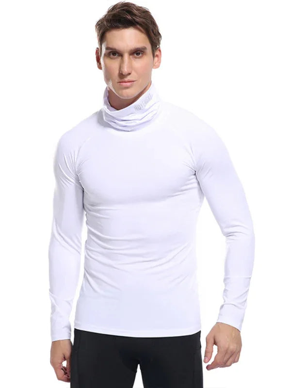 Men High Neck Long Sleeve Sports Tshirt-Men T-Shirt-LeStyleParfait