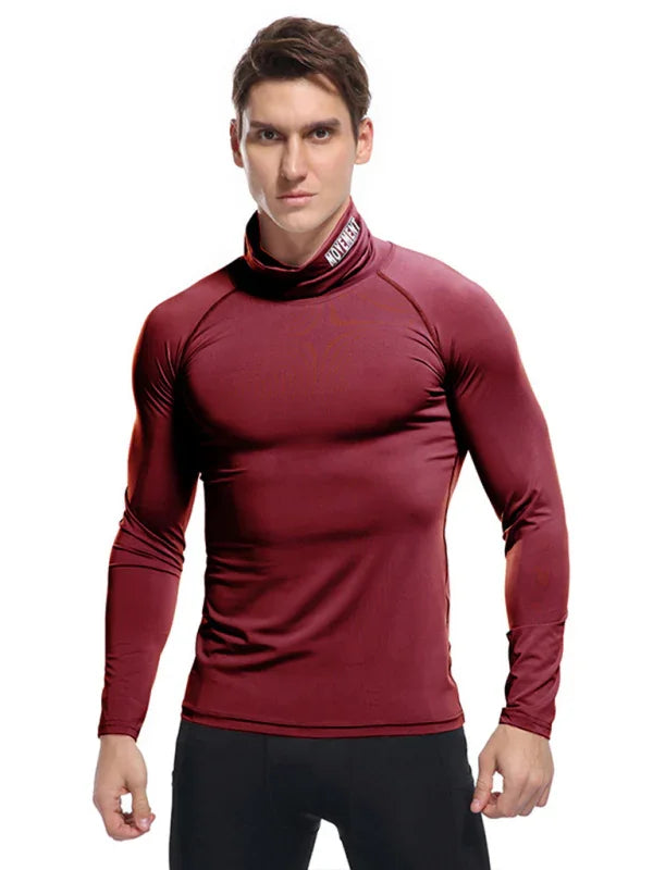 Men High Neck Long Sleeve Sports Tshirt-Men T-Shirt-LeStyleParfait
