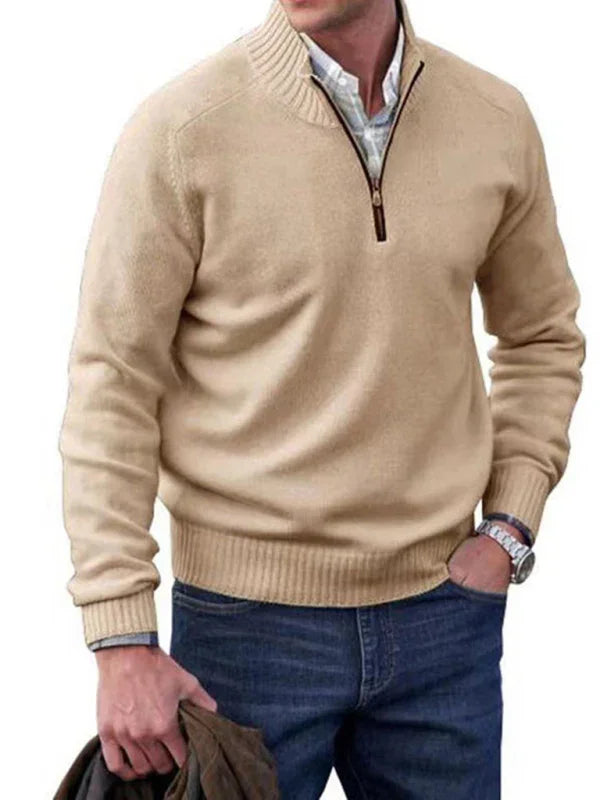 Men Quarter Zip Knit Sweater Casual-Men's Sweater-LeStyleParfait