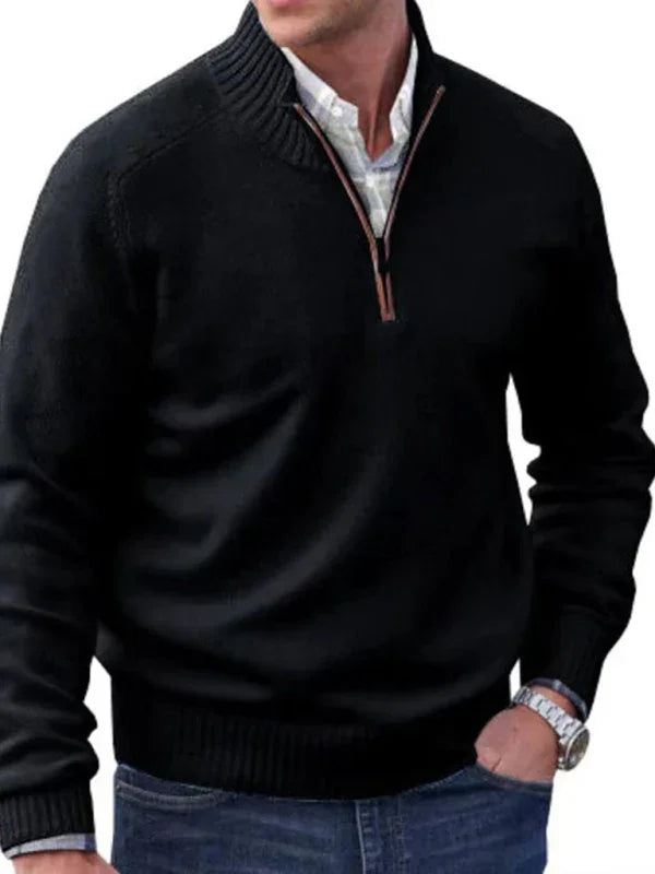 Men Quarter Zip Knit Sweater Casual-Men's Sweater-LeStyleParfait