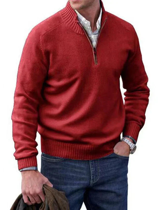 Men Quarter Zip Knit Sweater Casual-Men's Sweater-LeStyleParfait