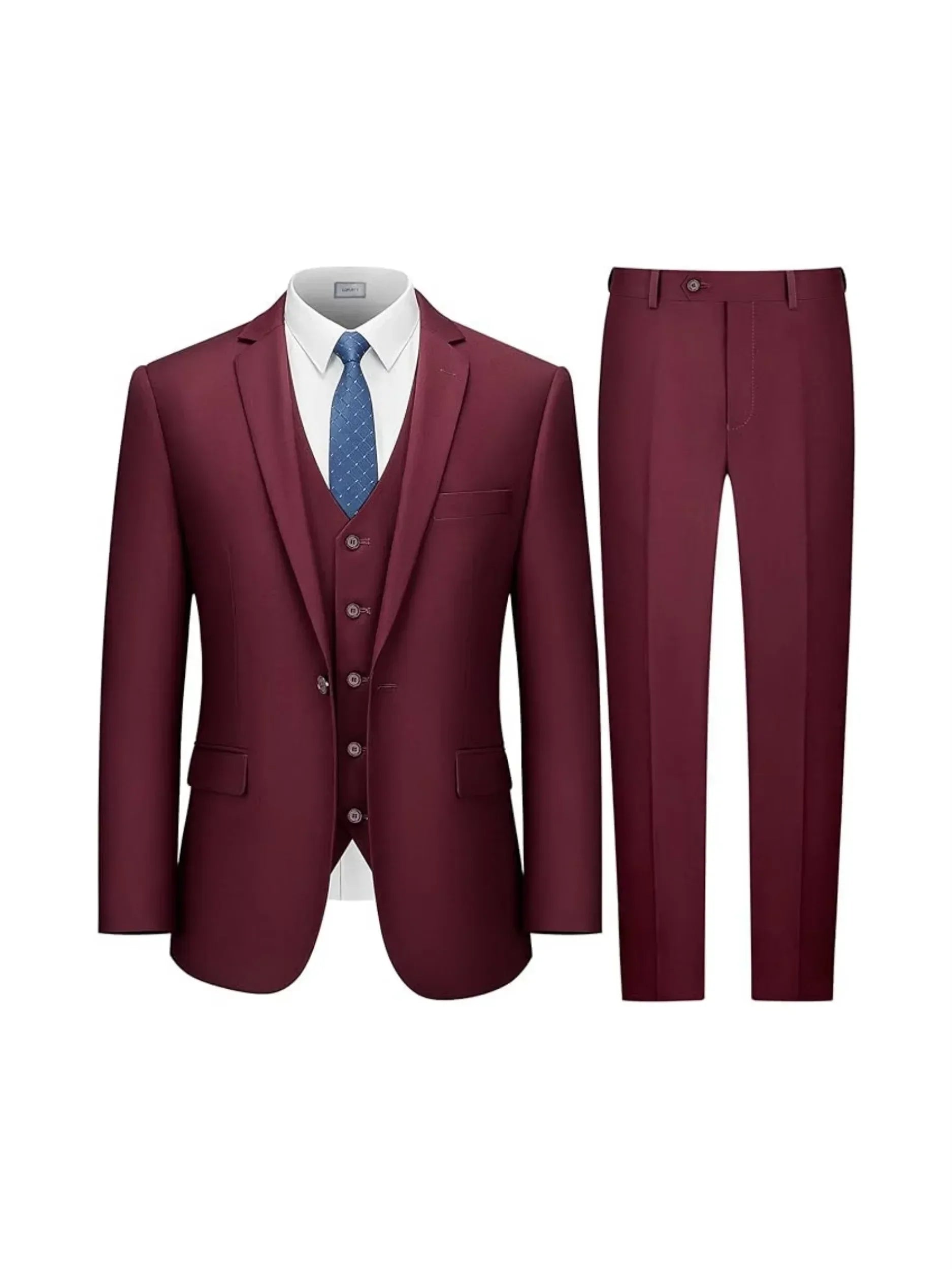 Men Red Slim Fit 3-Piece Wedding Tuxedo Suit