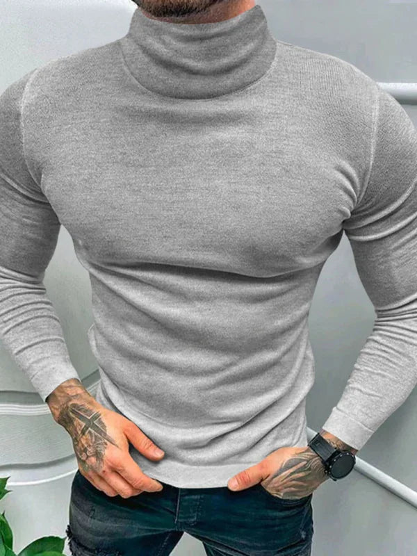 Men Red Turtleneck Long Sleeve Tshirt-Men T-Shirt-LeStyleParfait