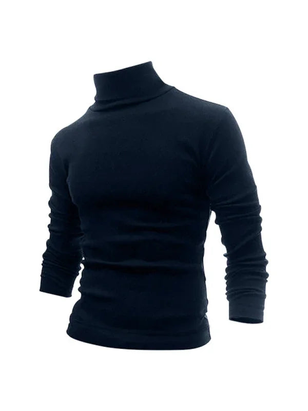 Men Red Turtleneck Long Sleeve Tshirt-Men T-Shirt-LeStyleParfait