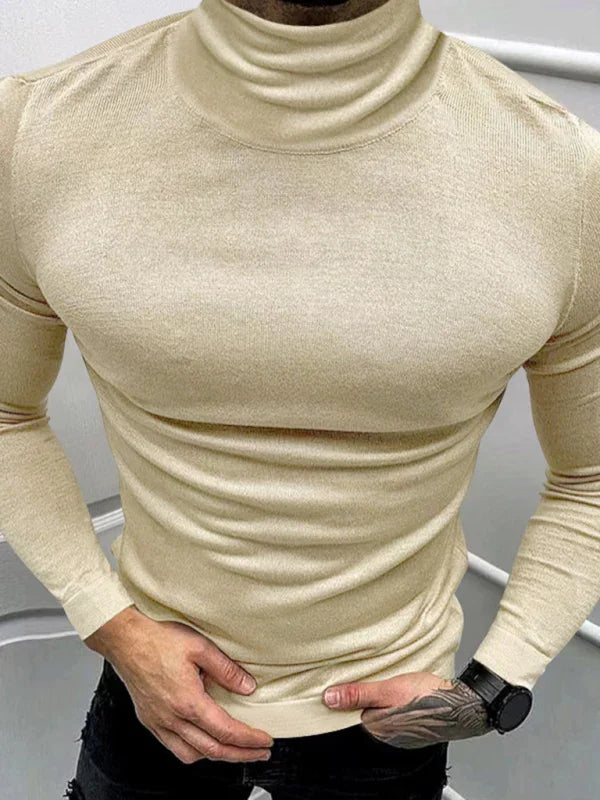 Men Red Turtleneck Long Sleeve Tshirt-Men T-Shirt-LeStyleParfait