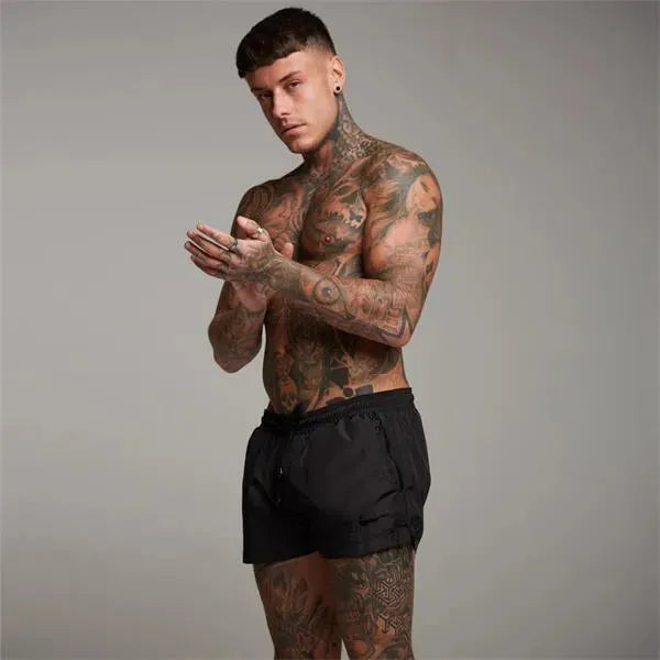 Men Red White Sporty Swim Shorts