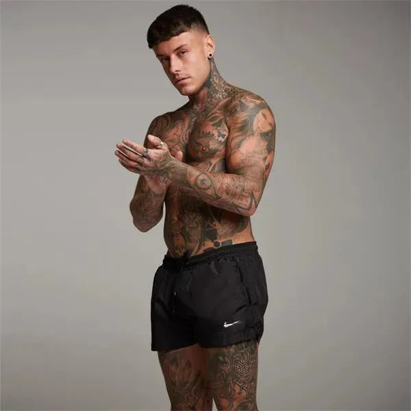 Men Red White Sporty Swim Shorts