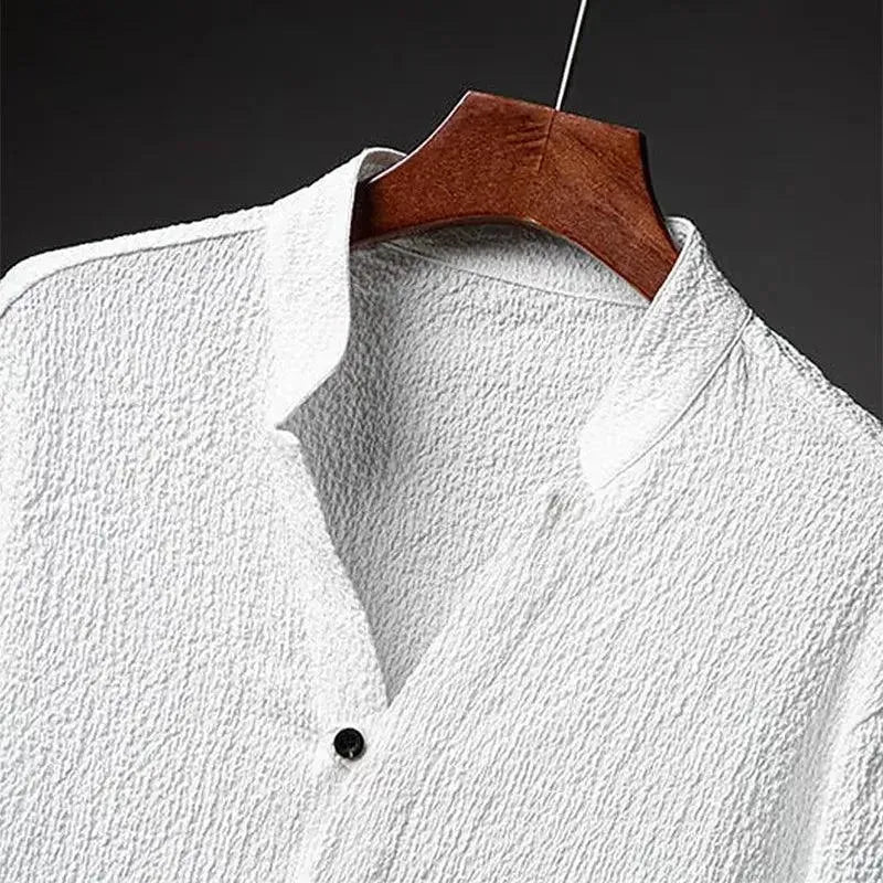 Men Relaxed Casual Linen Two-Piece Set - Solid Casual Pants Two-Piece Set - LeStyleParfait