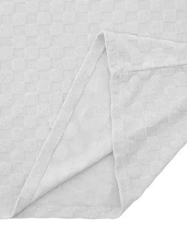 Men Shorts Set Two-Piece Outfit Checkerboard Round Neck Short Sleeve Relaxed Fit Cotton Summer Casual | LeStyleParfait