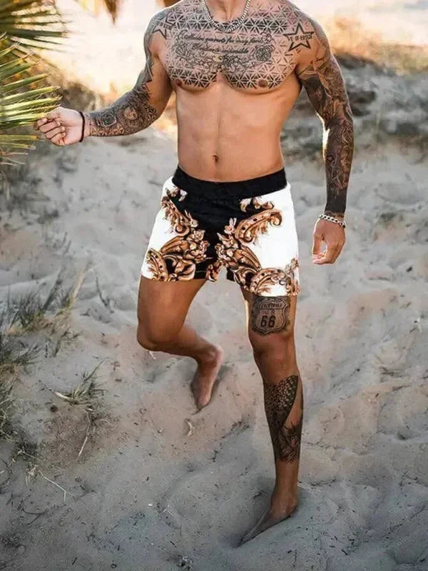 Men Shorts Set Two-Piece Outfit Ethnic Collarless Long Sleeve Relaxed Fit Polyester Summer Beach | LeStyleParfait