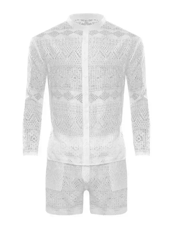 Men Relaxed Ethnic Mesh Shorts Set - Ethnic Casual Shorts Two-Piece Set - LeStyleParfait
