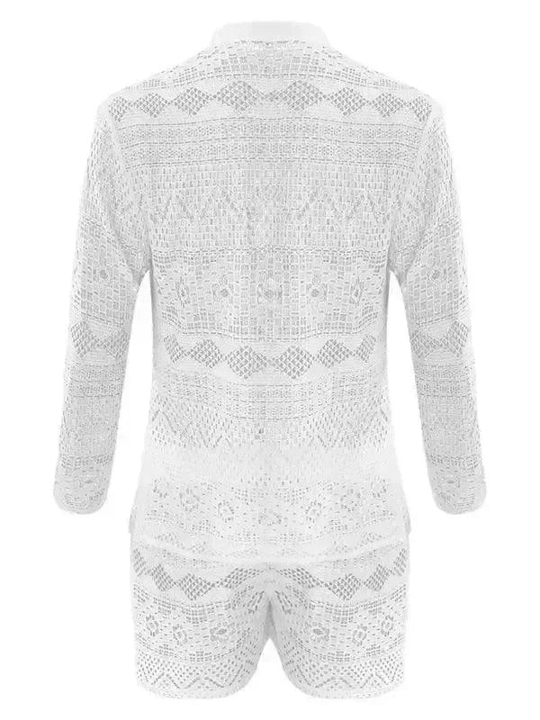 Men Relaxed Ethnic Mesh Shorts Set - Ethnic Casual Shorts Two-Piece Set - LeStyleParfait