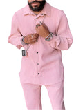 Men Casual Set Two-Piece Striped Button-Down Long Sleeve Relaxed Fit Cotton Spring Casual | LeStyleParfait
