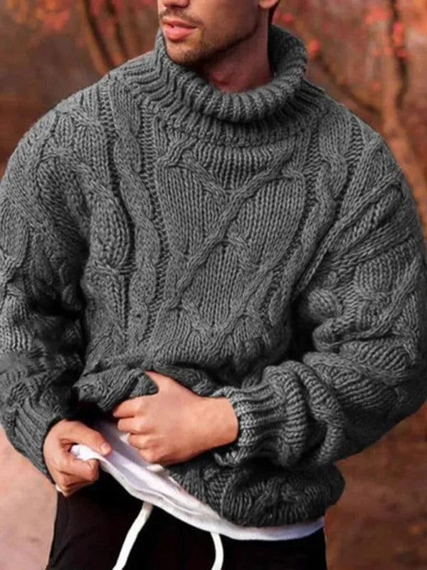 Men’s Cable Knit Turtleneck Pullover Sweater – Heavyweight